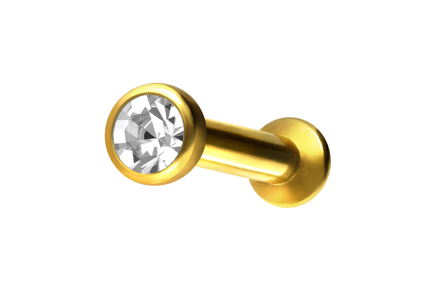 Titan Triple Piercing Mini Labret mit Push Fit FLAT-DISC + KRISTALL